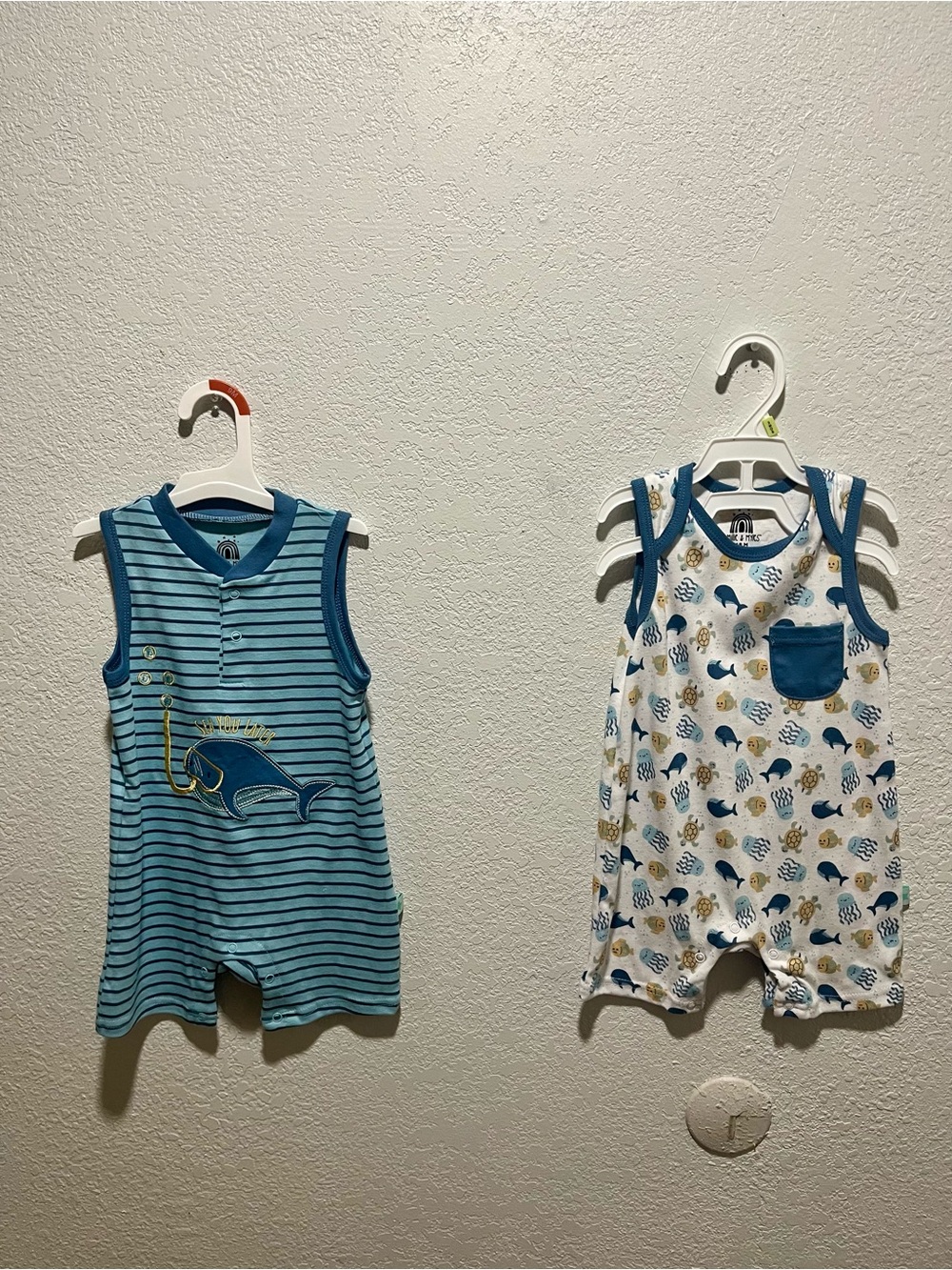 Millie & Myles Boys Blue Whale Rompers - Set of 2
